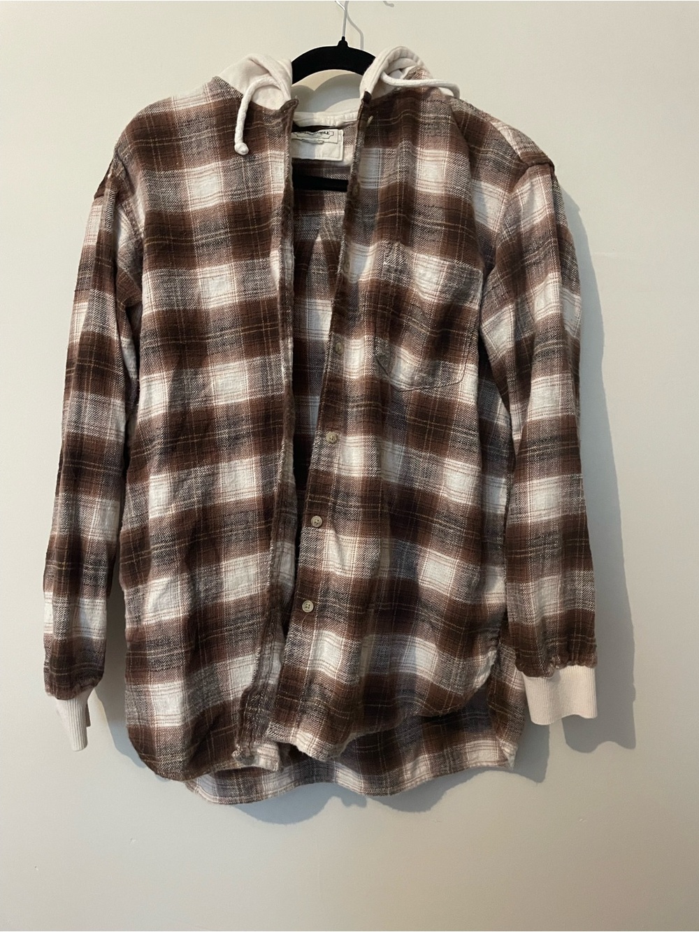 Brown & White Plaid Hooded button down shirt